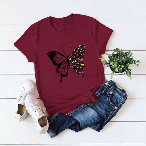 T-shirt à imprimé papillon manches courtes - SHEIN - Modalova