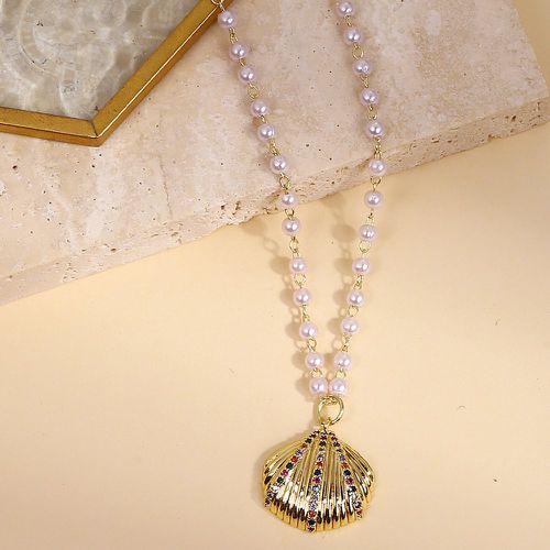 Collier zircone cubique à pendentif coquillage avec fausses perles - SHEIN - Modalova