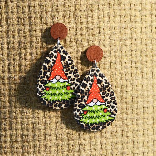 Boucles d'oreilles à design goutte d'eau Noël gnome & à motif léopard - SHEIN - Modalova