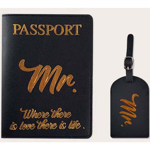 Étui à passeport métallique graphique de slogan avec Étiquette pour valise - SHEIN - Modalova
