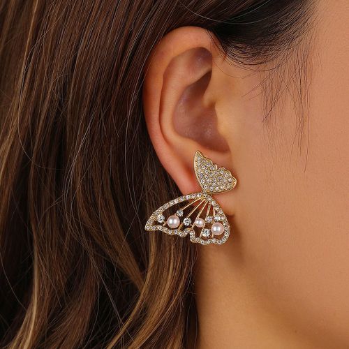 Clous d'oreilles à fausse perle à strass design papillon - SHEIN - Modalova