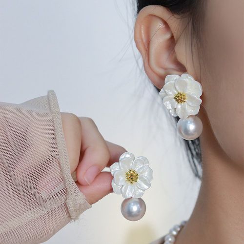 Pendants d'oreilles fleur & fausse perle - SHEIN - Modalova