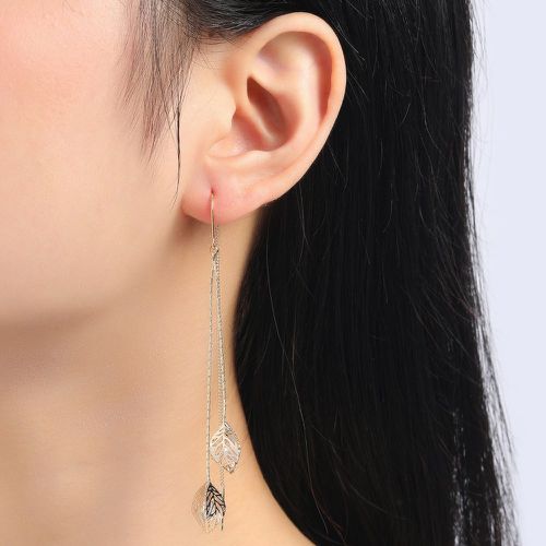 Boucles d'oreilles enfileur zircone cubique à détail feuille - SHEIN - Modalova