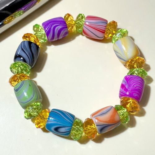 Bracelet perlé de couleur aléatoire à motif marbré - SHEIN - Modalova