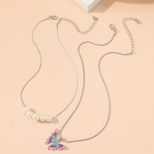 Pièces Collier à fausse perle à pendentif papillon - SHEIN - Modalova