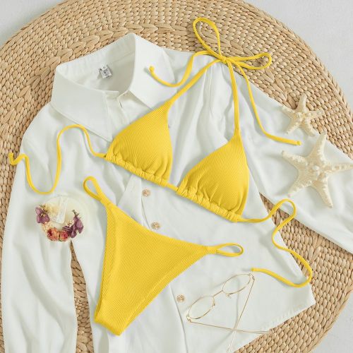 Bikini triangle en côtes d'été pour plage avec tour de cou - SHEIN - Modalova