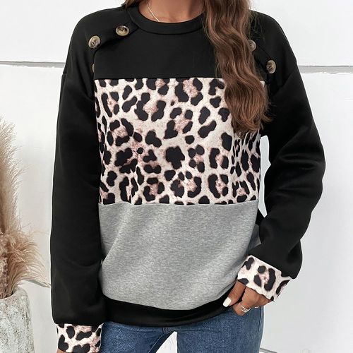 Sweat-shirt léopard à bouton - SHEIN - Modalova