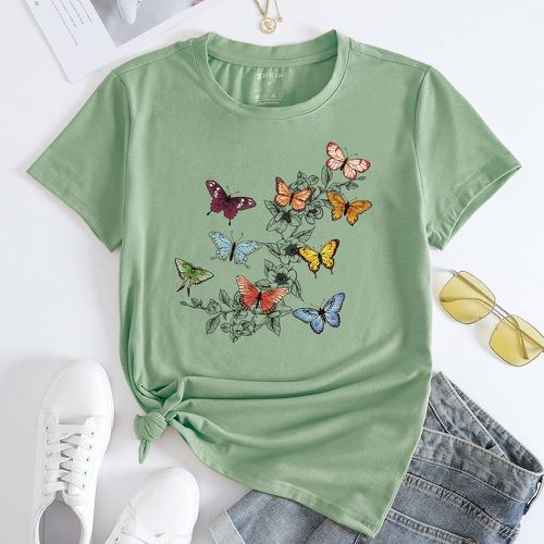 T-shirt à imprimé floral et papillon - SHEIN - Modalova