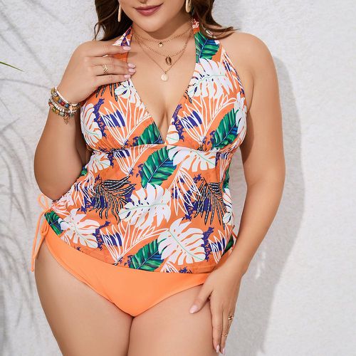 Bikini à imprimé tropical ras-du-cou à cordon taille haute - SHEIN - Modalova
