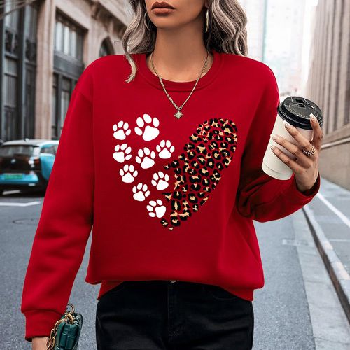 Sweat-shirt à imprimé léopard et cœur à doublure thermique - SHEIN - Modalova