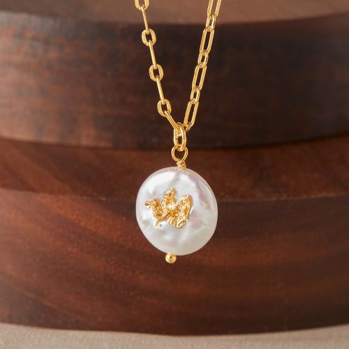 Collier avec pendentif feuille d'or perle de culture - SHEIN - Modalova