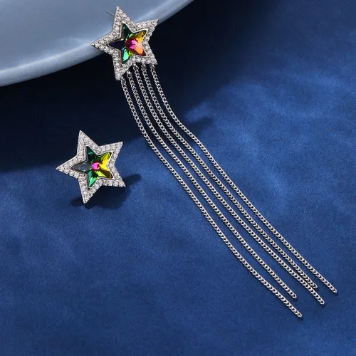 Boucles d'oreilles dépareillées à strass étoile & à franges en métal - SHEIN - Modalova