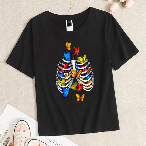 T-shirt papillon & à imprimé squelette - SHEIN - Modalova