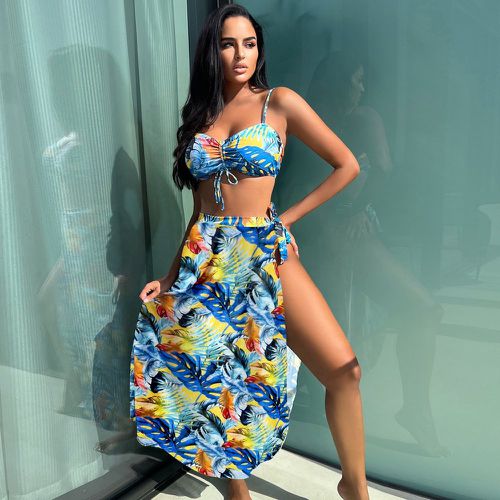 Bikini à imprimé tropical à cordon avec jupe de plage - SHEIN - Modalova