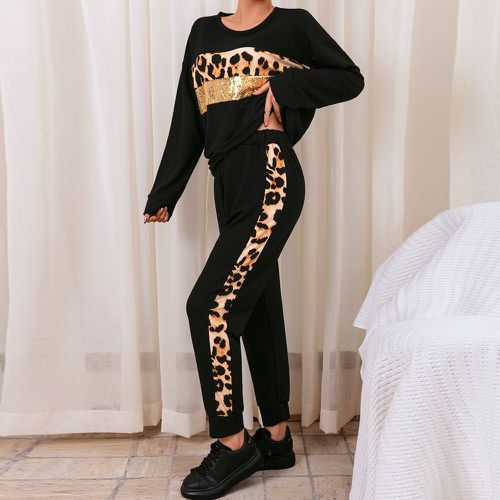 Pantalon & Sweat-shirt léopard à paillettes - SHEIN - Modalova