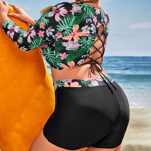 Bikini à imprimé tropical avec manches longues - SHEIN - Modalova