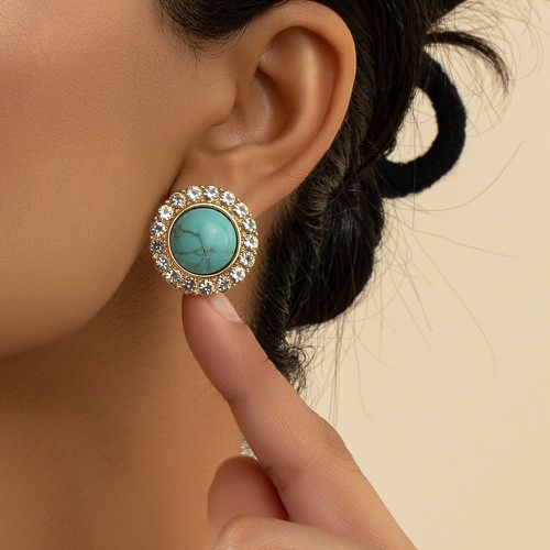 Clous d'oreilles à strass & à détail turquoise - SHEIN - Modalova