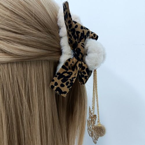Griffe à cheveux à motif léopard à nœud & à détail papillon duveteux - SHEIN - Modalova