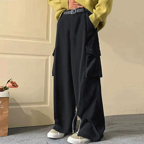 Pantalon cargo unicolore à poche à rabat (sans ceinture) - SHEIN - Modalova