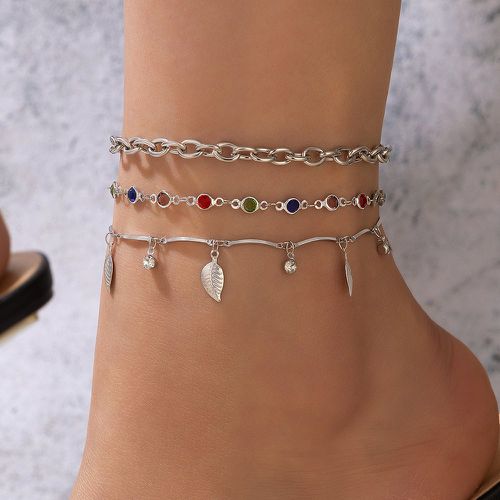 Pièces Bracelet de cheville de couleur aléatoire à strass & à détail feuille - SHEIN - Modalova
