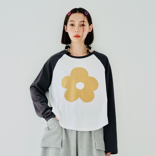 T-shirt à imprimé floral manches raglan bicolore - SHEIN - Modalova