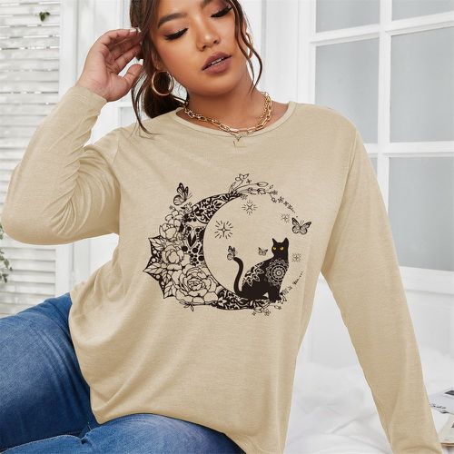 T-shirt à imprimé floral et chat - SHEIN - Modalova