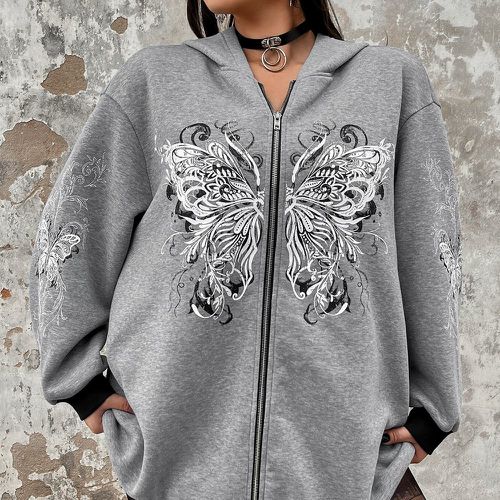 Sweat-shirt à capuche à imprimé papillon zippé - SHEIN - Modalova