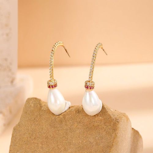 Boucles d'oreilles fausse perle & zircone cubique - SHEIN - Modalova