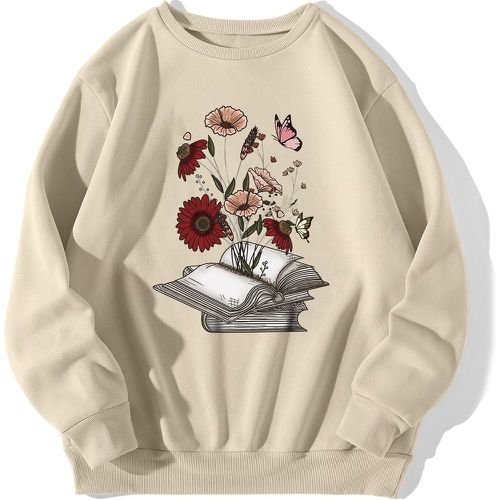 Sweat-shirt à motif livre fleuri à doublure thermique - SHEIN - Modalova