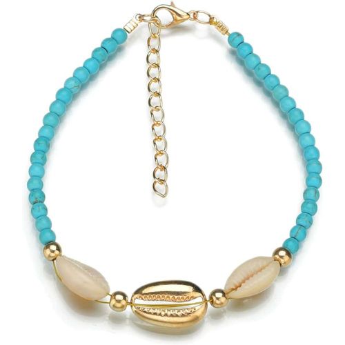 Bracelet de cheville perlé turquoise & à détail coquille - SHEIN - Modalova