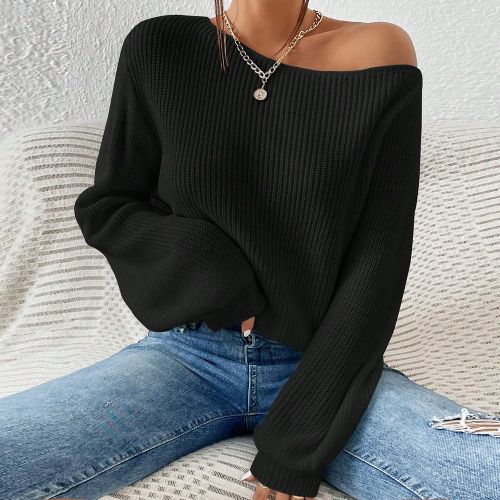 Pull asymétrique à manches longues en maille côtelée - SHEIN - Modalova