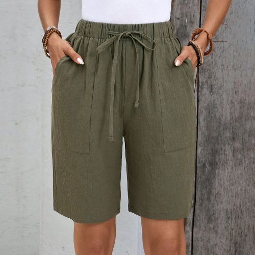 Shorts Bermuda en lin et shorts basiques de longueur genou lâches en lin de couleur unie avec poches latérales et taille haute, style à la mode - SHEIN - Modalova