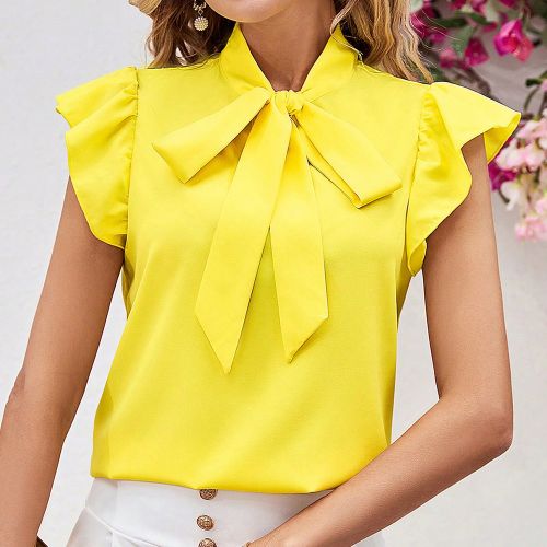 Blouse jaune élégante d'été avec nœud papillon, manches volanté et sans manches - SHEIN - Modalova