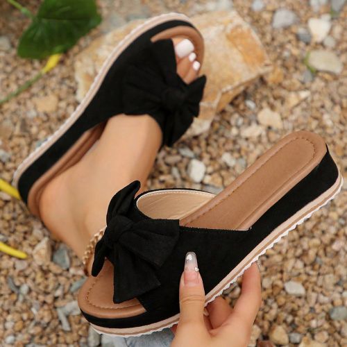 Sandales à talon compensé épaiss, sandales mules avec nœuds, sandales d'étés, mules à talon compensés, articles chaussants à talon compensés - SHEIN - Modalova