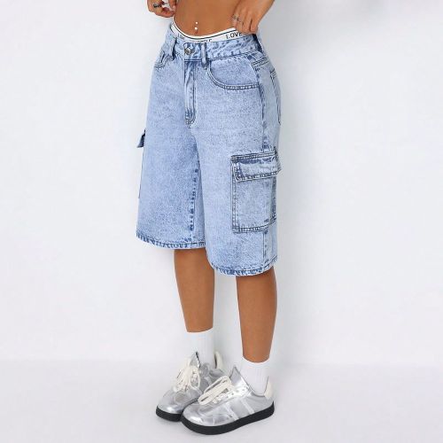 Short en jean déchiré avec poches cargo taille mi-haute - SHEIN - Modalova