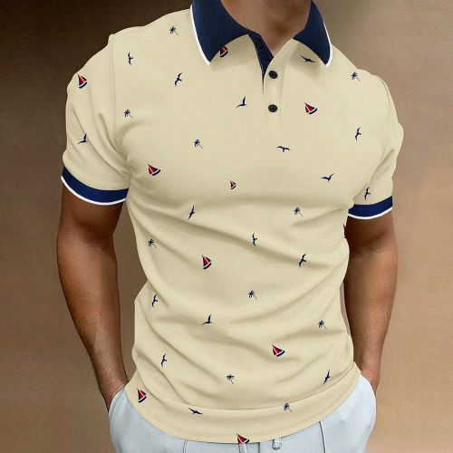 Chemise polo à manches courtes avec impression nautique pour l'été, décontracté/bureau - SHEIN - Modalova