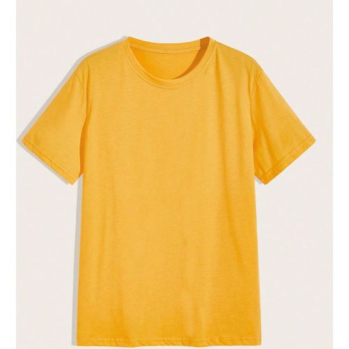 T-shirt décontracté à col rond et manches courtes de couleur unie - SHEIN - Modalova