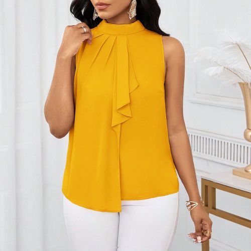 Blouse courte à épaules dégagées et volantss, top sans manches pour l'été - SHEIN - Modalova