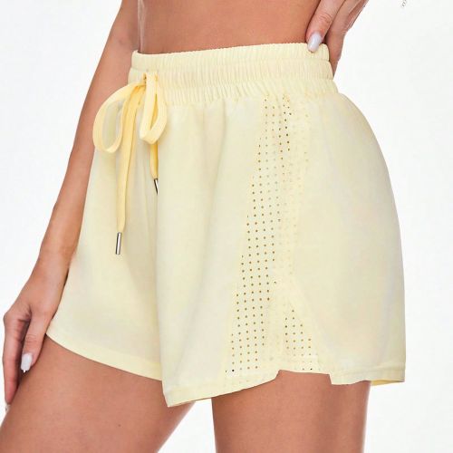 Short couleur unie à cordon de serrage taille casual sports, short confortable en tricot - SHEIN - Modalova