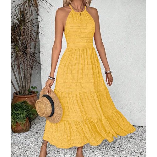 Robe longue décontractées avec nœud à l'arrière et ourlet froncé, tenue de vacances de plage maxi - SHEIN - Modalova