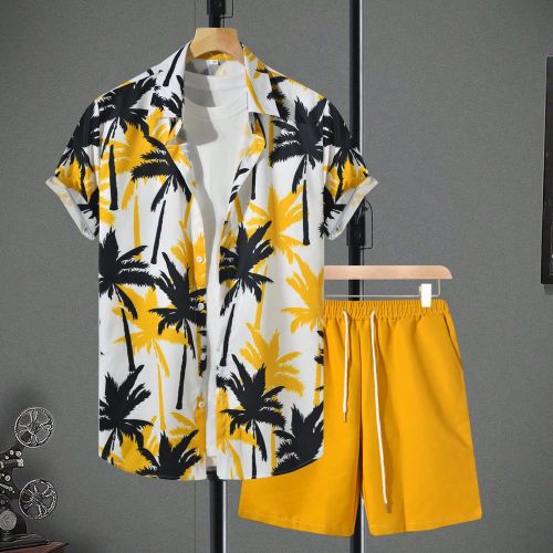 Pièces Ensemble chemise et short décontracté pour vacances avec imprimé palmier s Tenues tropicales pour vacances Tenues d'étés Coordonnés chem - SHEIN - Modalova