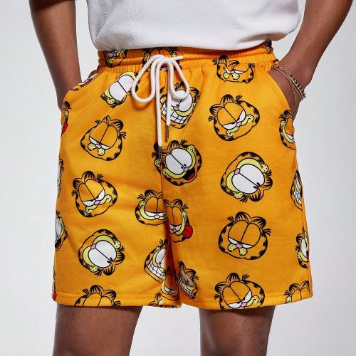 Short jaune ample en tricot décontracté avec imprimé chat tout-sur-tout, printemps/été, pour la rentrée scolaire - SHEIN - Modalova