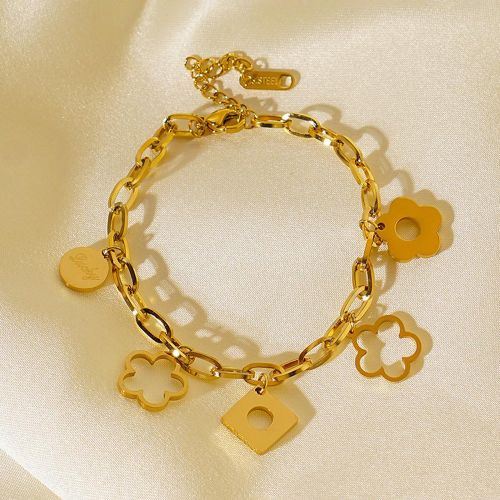 Pièce Bracelet à charme carré et fleur en acier inoxydable à la mode, pour la décoration quotidienne, St Valentin - SHEIN - Modalova