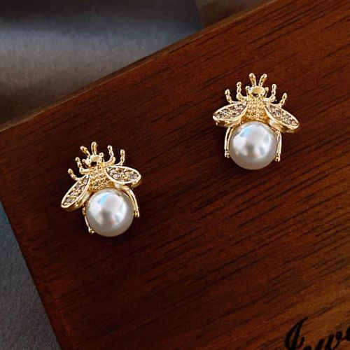 Boucles D'oreilles Clous Minimalistes Et Élégantes En Fausse Perle En Forme D'abeille - SHEIN - Modalova