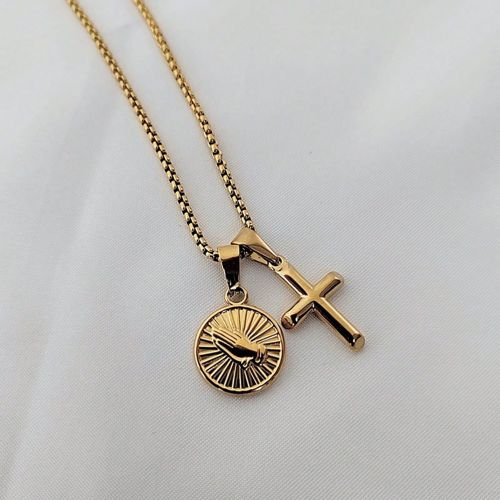 Pièce Collier En Acier Inoxydable Avec Pendentif De Main Et De Croix - SHEIN - Modalova