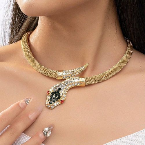 Pièce Collier ras-du-cou de style européen et américain avec strass en forme de serpent, chaîne de collier de luxe légère et unique créatives - SHEIN - Modalova