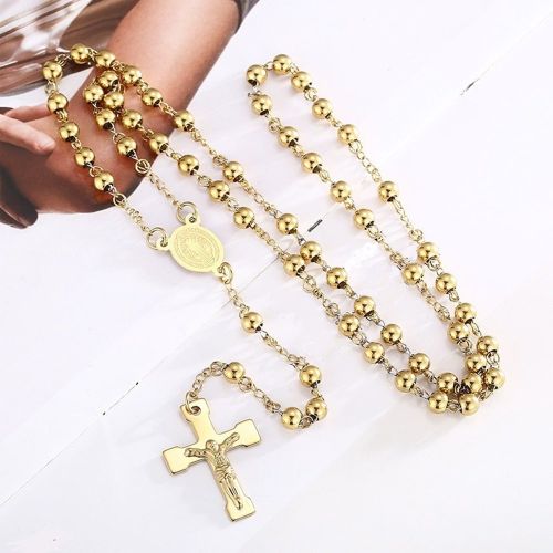 Pièce Collier Pendentif Croix En Acier Inoxydable De 6 Mm Avec 59 Perles, Unisexe Pour Un Port Quotidien - SHEIN - Modalova