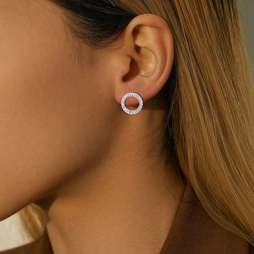 Clous D'oreilles Glamour Zircone Cubique Design Cercle Sterling Pour Décoration Quotidienne - SHEIN - Modalova