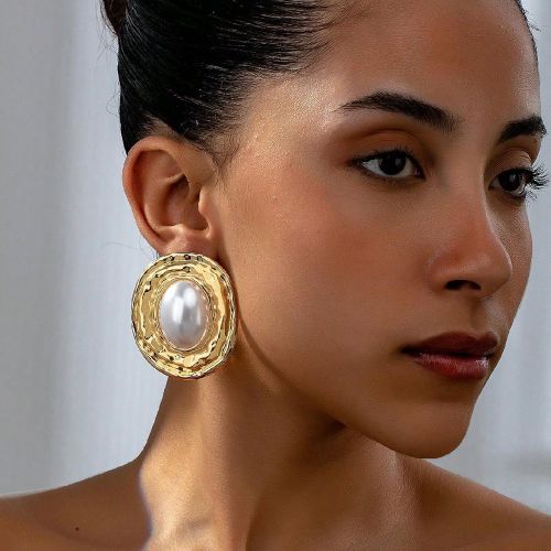 Paire Boucles d'oreilless élégantes vintage ovales avec inclusions de perles géométriques texturées - SHEIN - Modalova