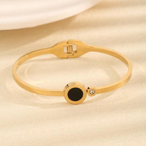 Pièce Nouveau Bracelet Jonc Ouvert À Coquillage Noir / Acier Titane, Bijoux De Les Jourss - SHEIN - Modalova